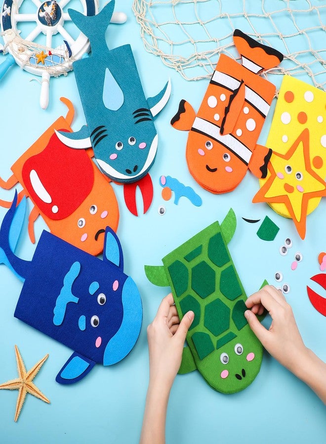 Liliful 24 Pcs Ocean Animals Hand Puppet Making Kit Felt Arts and Crafts Puppet Toys Creative DIY Sock Make Your Personal Puppets Kits Eyes Felt Accessories Storytelling Role Play Party Supplies - Image 3